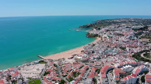 Albufeira Panoramic View Capturing Vibrant Coastline Sandy Beaches and Turquoise Ocean Waters