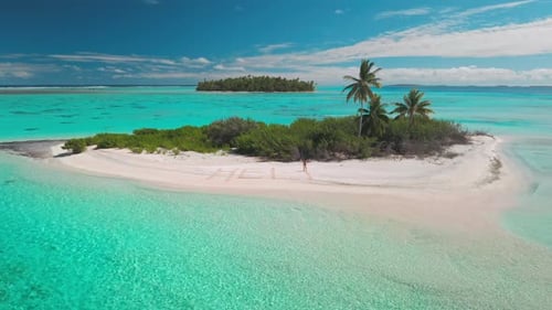 Castaway Woman Writing Help on a Tropical Island Beach
