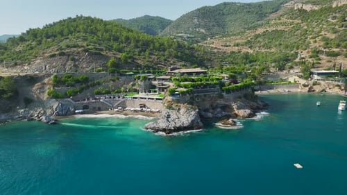 Aerial Video of Anchored Yachts in Scenic Coastal Bay
