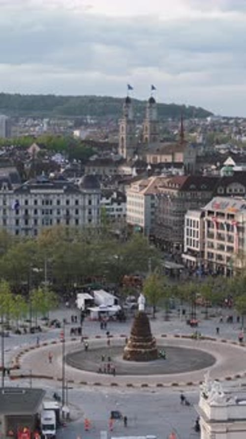 Aerial video of an urban scene in the city of Zurich, Switzerland