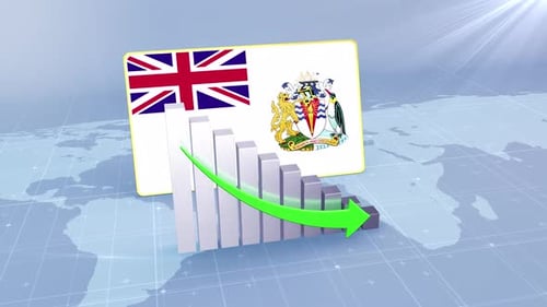 British Antarctic Territory Flag With Decrease Bar Chart Graph And Arrow Green