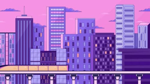 Fondo de dibujos animados lo fi de rascacielos nocturnos de Bullet Train