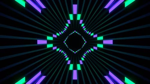 Purple And Turquoise Neon Line Move On Square Tunnel Background Vj Loop In 4K
