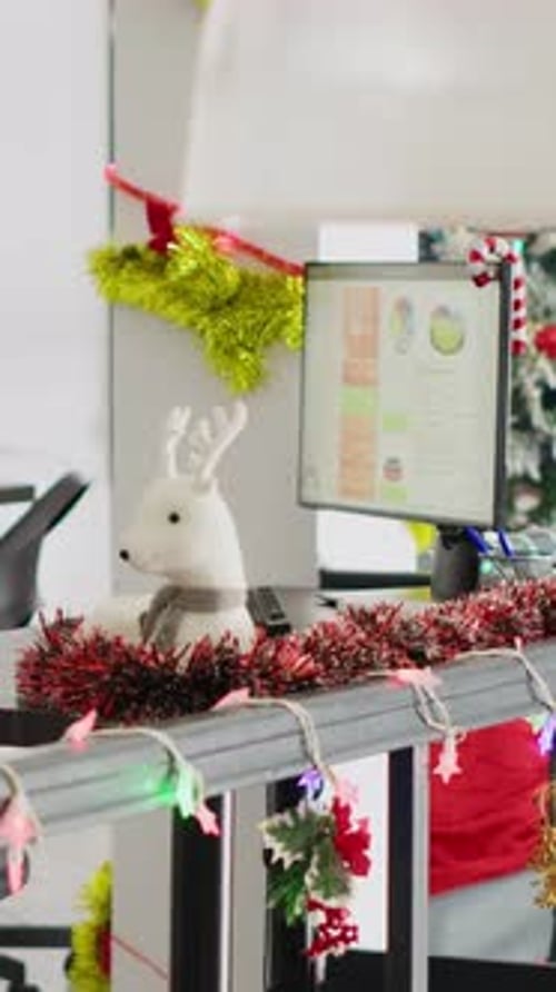 Vertical Video Empty Office with Christmas Decorations