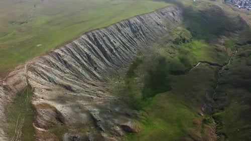 Traditional Georgian Village Between Hills And Valleys In Mountains. Cinematic Drone Flight Over Lan
