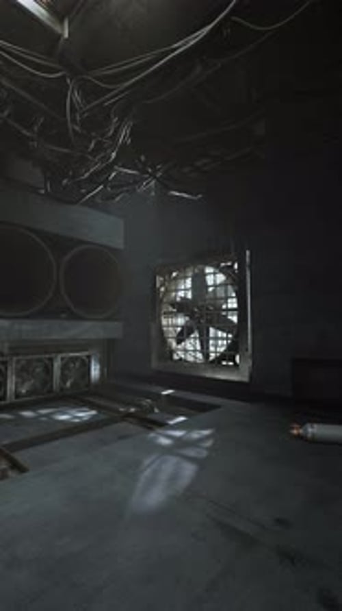 Gritty Industrial Room with Ominous Spinning Fans