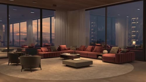 Elegant Modern Living Room with Sunset View