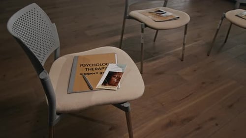Support Group Therapy Room with Promotional Booklets on Chair