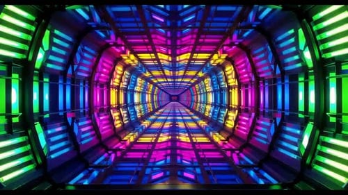 Boucle de tunnel de science-fiction futuriste au néon aux couleurs changeantes