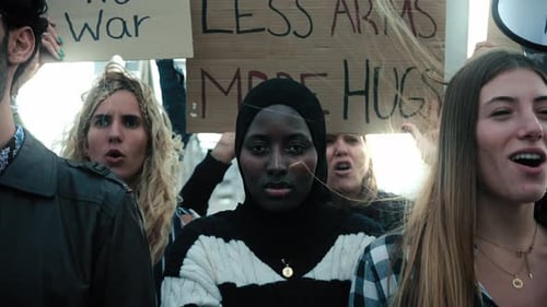 Diverse Group Protesting Against War Together
