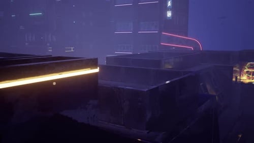 Futuristic Urban Nightscape with Neon Lights