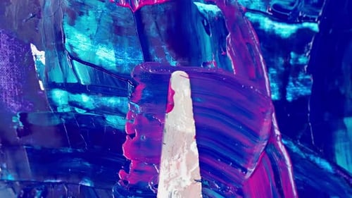 Vibrant Abstract Acrylic Impasto with Electric Blue Cyan and Magenta Strokes Layered Textures and