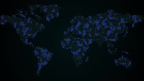 Digital global world map with countries represented with led light dots