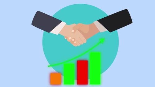 Animated Flat Design Handshake with Business Growth Chart