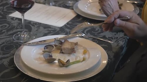 Seafood Meal Nearly Finished at Upscale Restaurant