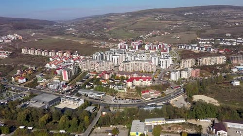 Aerial view of urban background, exterior of a new apartment buildings. Modern design of high-rise b
