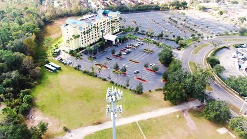 Powerful communication tower top with antennas, aerial orbit view