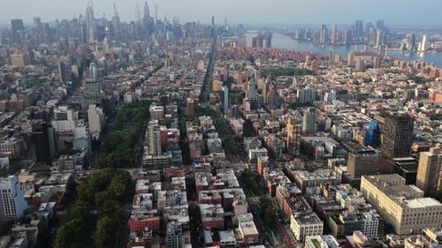 Aerial View of Manhattan New York City Highlighting Central Park and the Hudson River at Late