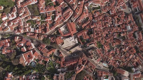 Aerial view of red tiled roofs, Portugal.