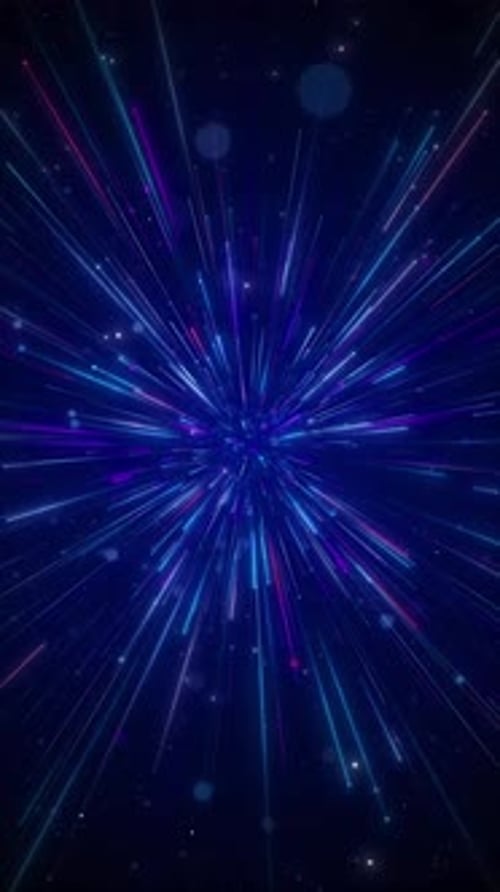 Abstract tunnel of a multicolor spectrum light trails in blue, purple and pink color on a dark backg