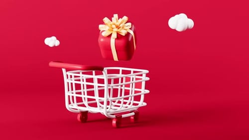 Animated 3D Shopping Cart and Floating Gift Box