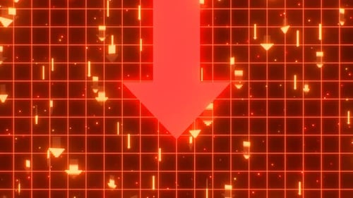 Giant Falling Red Arrow Stock Market Crash Financial Loss 3D Concept - 4K