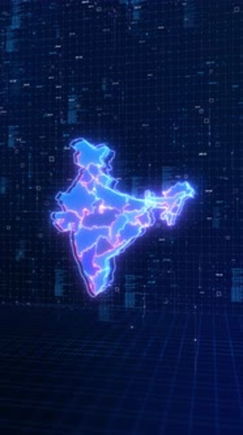 India map glowing lighting elements places night map. for slideshows, presentation, trailers,