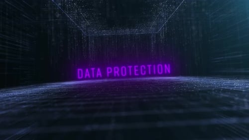 Futuristic Data Protection Title Animation with Neon Digital Grid