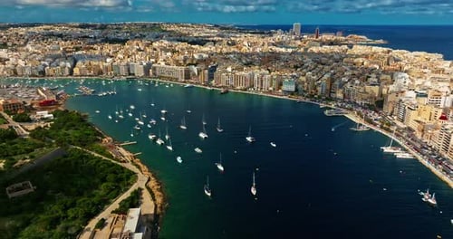 Aerial View of Sliema with Modern Real Estate and a Beautiful Waterfront Malta Mediterranean Europe