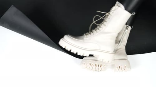 Stylish White Boots with Lug Sole