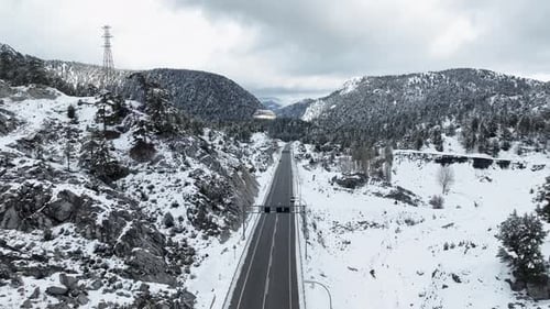 Aerial Winding Road in Winter