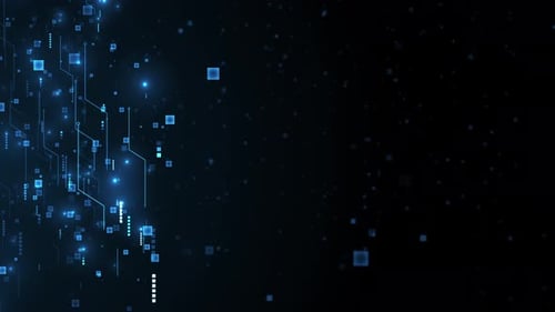 Abstract Blue Digital Circuit and Data Matrix Technology Background Loop