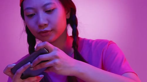 Gamer Girl Playing Phone Excited Young Woman Relax