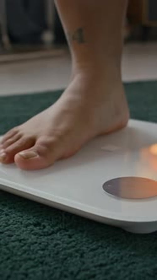 Unrecognizable Woman Stepping on Scale