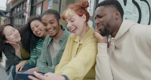 Group of Generation Z taking Selfie in Urban City street
