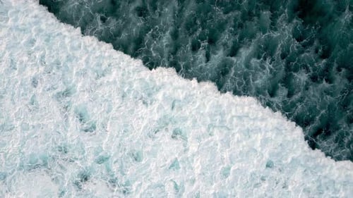 Aerial View on Storm Sea Landscape of Blue Water and Ocean Waves at High Tide