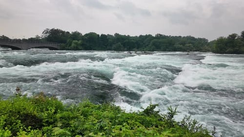 Powerful Rapids of the Niagara River with Foaming Waves Rushing Downstream