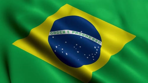 Brazil National Flag Waving in Realistic Fabric Style