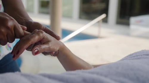 Hand massage therapy, Woman enjoy relax treatment at luxury spa hotel