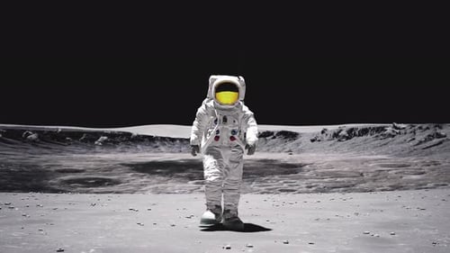 Astronaut Walking On Moon Surface In Space