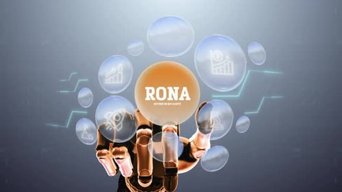 Futuristic Robot Hand Activates Holographic Business Data Display