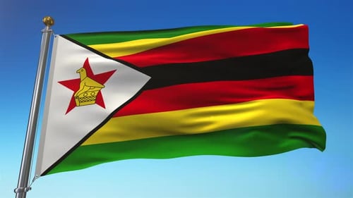 Realistic Zimbabwe Flag Waving Animation on Blue Sky