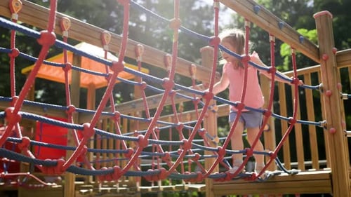 Little Girl Having Fun and Playing at the Outdoor Playground