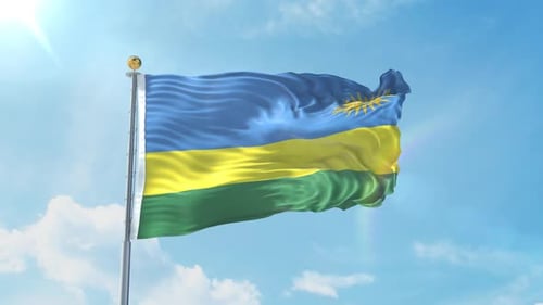 Realistic Rwanda Flag Waving in Sunny Sky