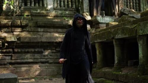 Demon Vanquisher Wielding Sword At Temple