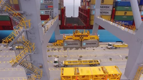 Aerial View of Container Ship Loading at Port