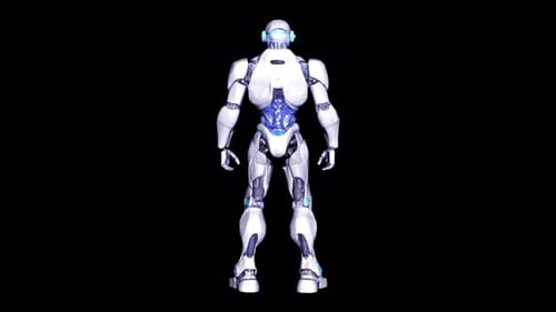 White Futuristic Robot Spinning 360 Degrees with Blue Accents