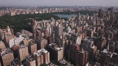 Aerial video of the skyscrapers in the city, Central Park in New York. USA