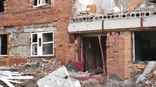View to Destroyed Residential Buildings at Kharkivska Oblast Ruined Houses After Bomb Attacks on