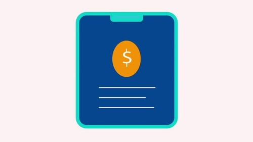 Flat Design Animated Phone Showing Financial Coin and Data